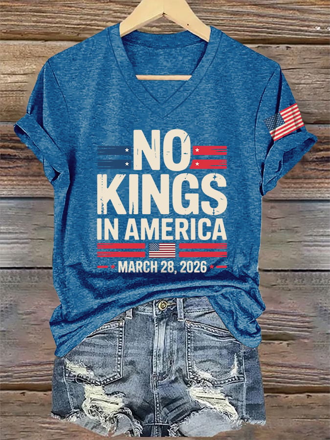 V-Neck Retro No Kings In America March 28 2026 Print T-Shirt