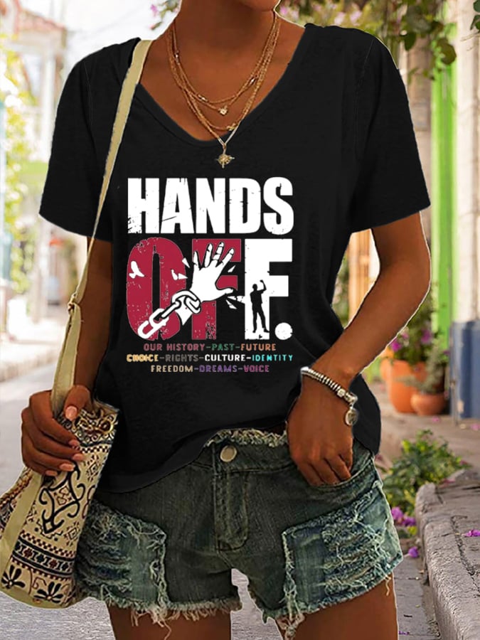 🔥Buy 3 Get 15% Off🔥Women's Hands Off Protest Printed V-Neck T-Shirt