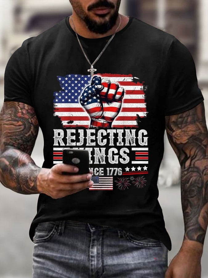 🔥Buy 3 Get 15% Off🔥Men's Independence Day FDT REJECTING KINGS SINCE 1776 Printed T-Shirt