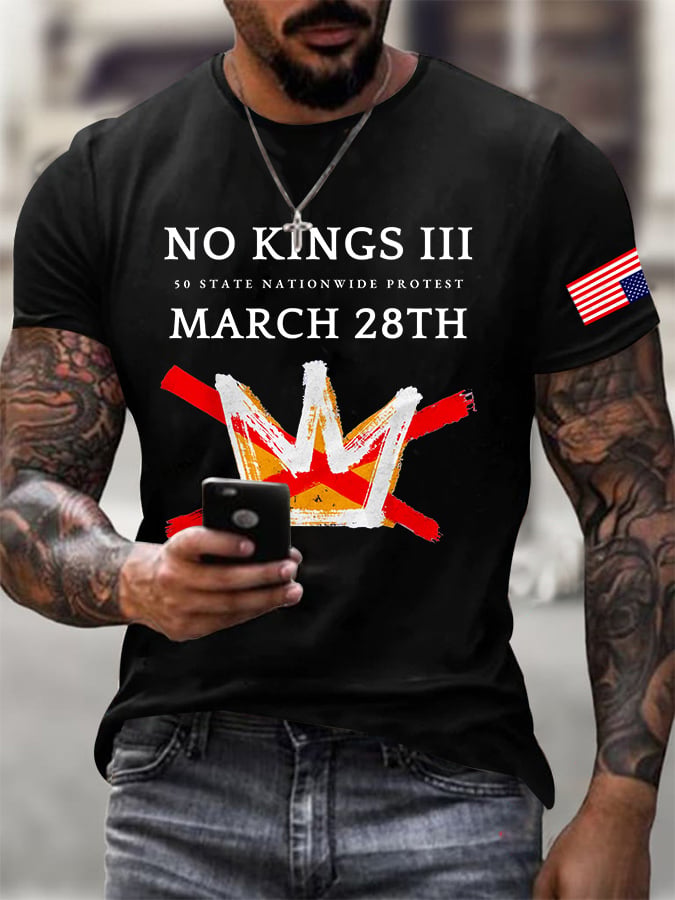🔥Buy 3 Get 15% Off Men's Retro No Kings III 50 State Nationwide Protest March 28th Print T-Shirt