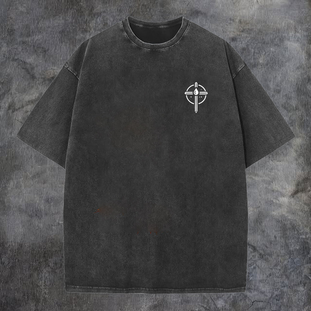 Jesus With Crown Of Thorns Printed Women's Washed Tee