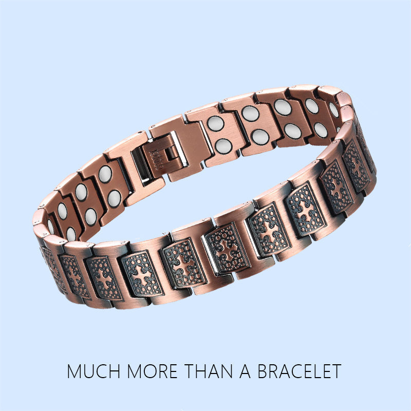 Men's red copper vintage model magnetic therapy stone cross bracelet
