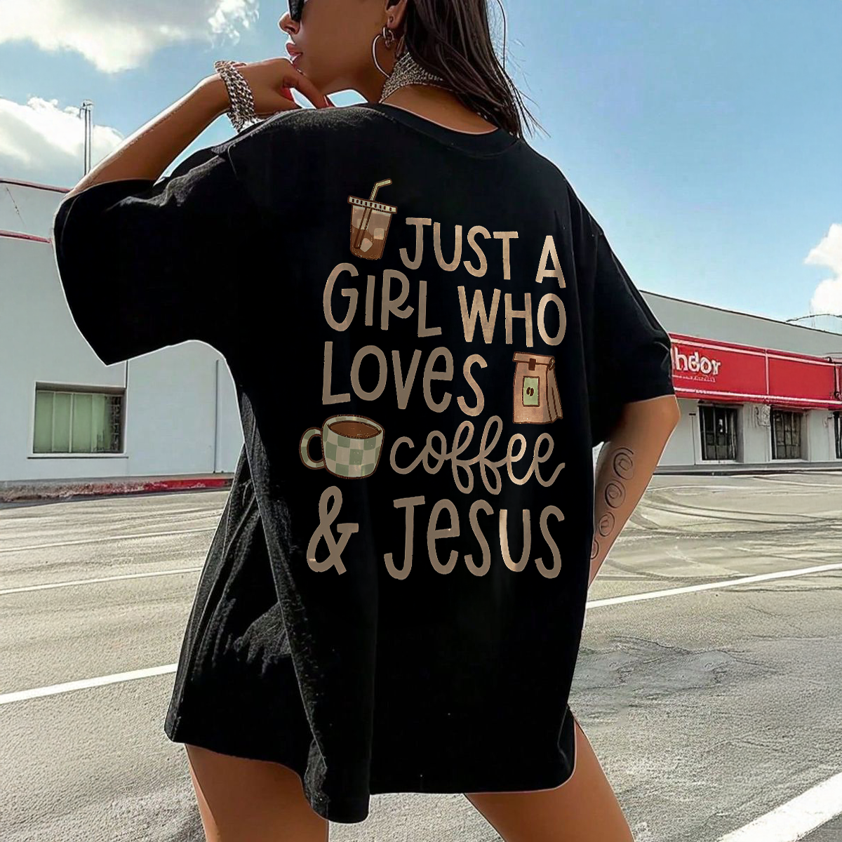 Just A Girl Who Loves Coffee& Jesus Printed Women's T-shirt