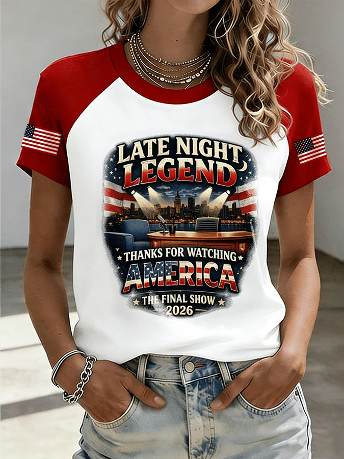 Women's "THANKS FOR WATCHING AMERICA THE FINAL SHOW" Printed Raglan Short-Sleeved Shirt