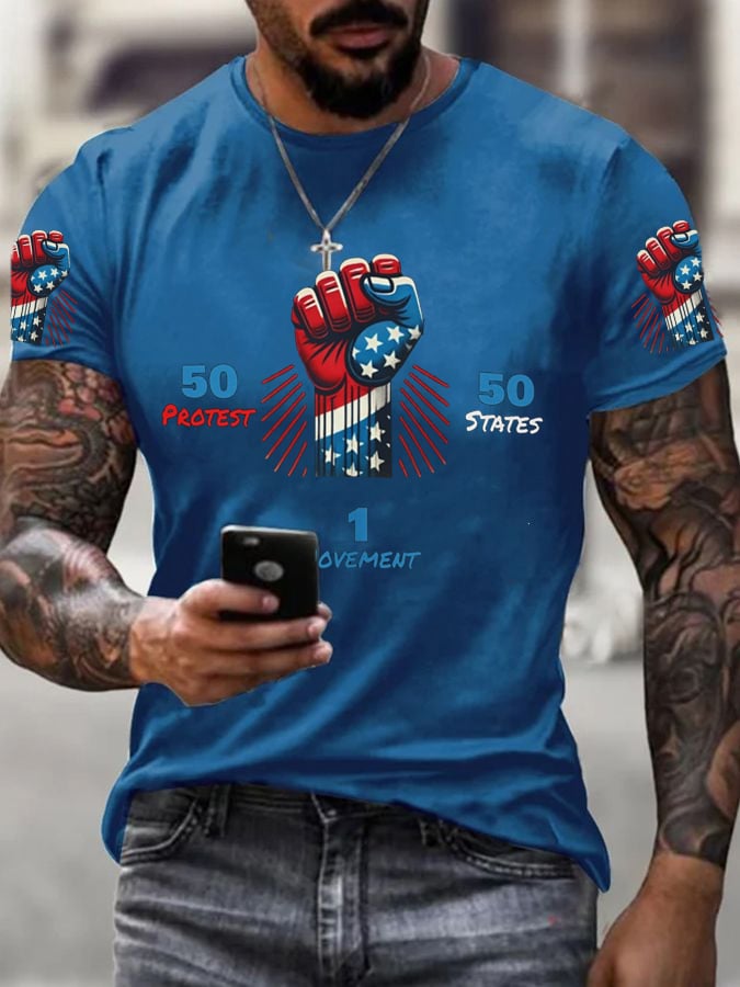 🔥Buy 3 Get 15% Off🔥Men's 50 Protests 50 States 1 Movement Print T-Shirt