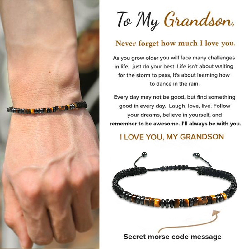 Give my grandson a prayer through it leather cross bracelet