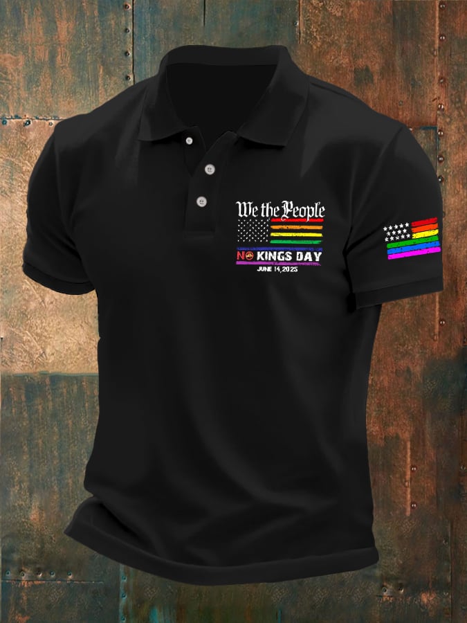 🔥Buy 3 Get 15% Off🔥Man's Vintage We The People No Kings Day June 14, 2025 Printed Polo Shirt