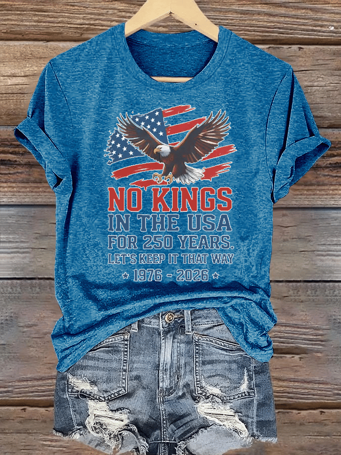 Women's No Kings USA Patriotic Tee ,250 Years of Democracy printed T-shirt