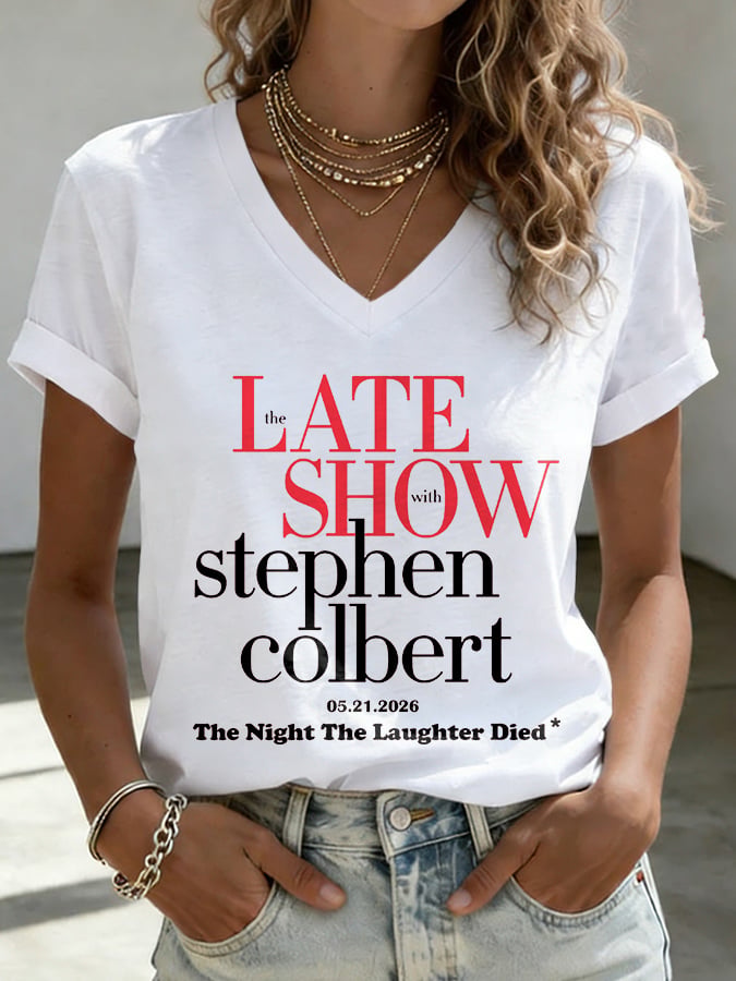 V-Neck Retro Late Show 05.21.2026 The Night The Laughter Died Print T-Shirt