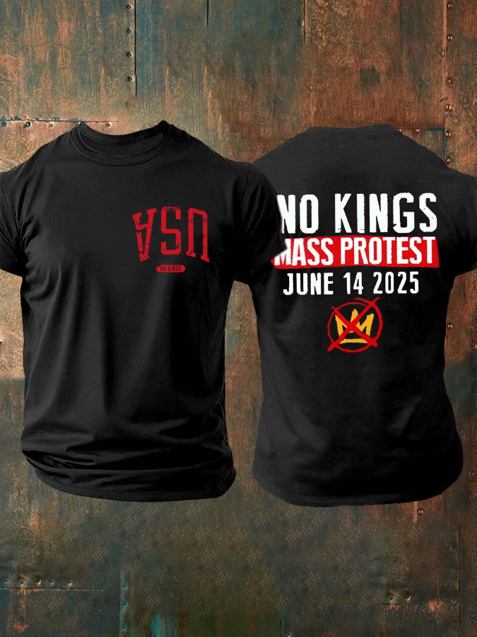 🔥Buy 3 Get 15% Off🔥Retro Man's Upside Down USA No Kings Mass Protest June 14 2025 Print T-Shirt