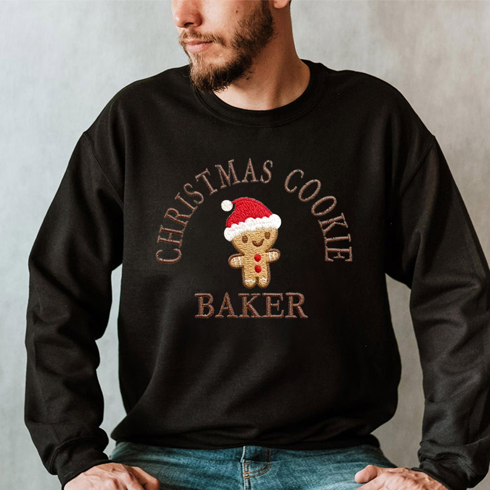 Mini Cute Christmas Themed Shirt, Christmas Embroidered Shirt, Personalized Couples Gift, Cute Gingerbread Man Shirt