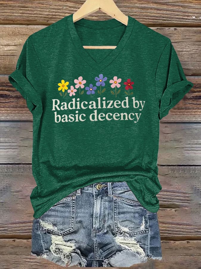 🔥Buy 3 Get 15% Off🔥Women's Radicalized by Basic Decency Print V-Neck T-Shirt