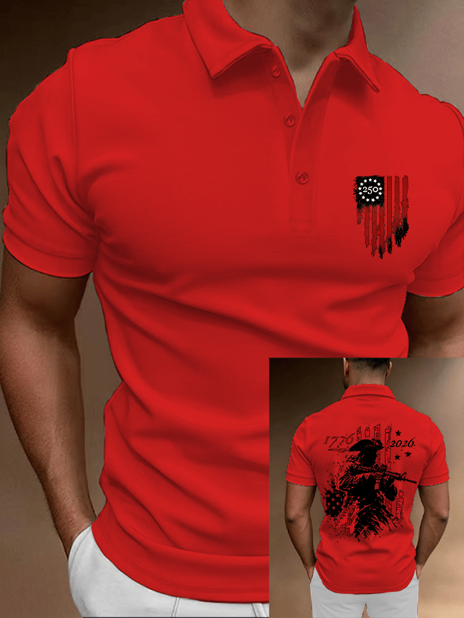 Men's 250th Anniversary Distressed American Flag 2-sided Polo Shirt