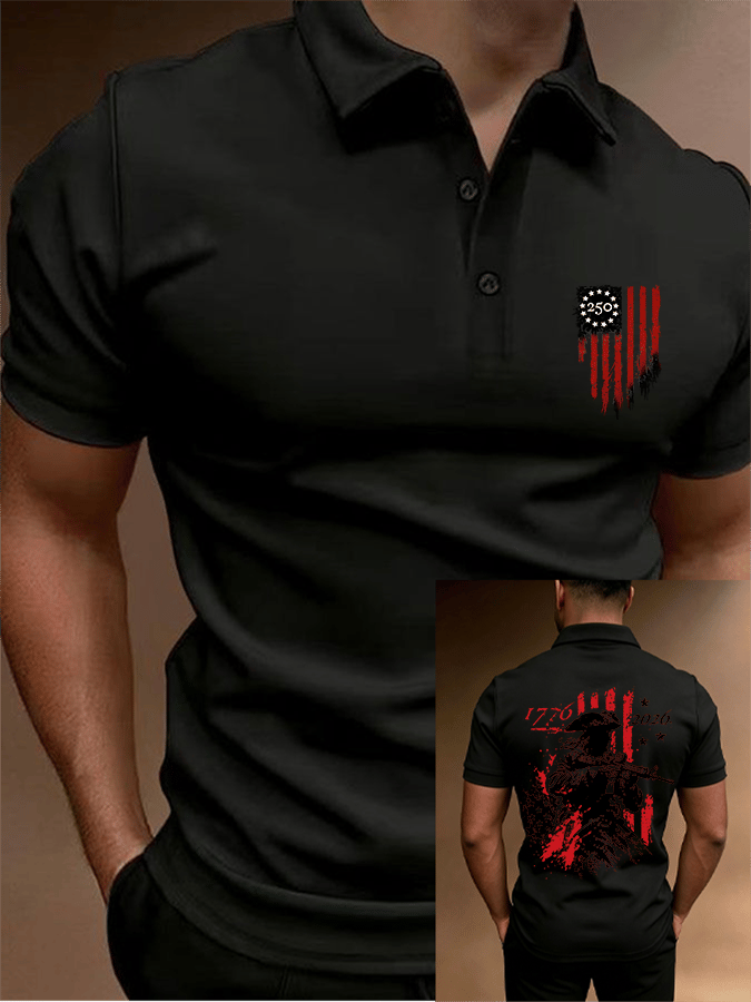 Men's 250th Anniversary Distressed American Flag 2-sided Polo Shirt