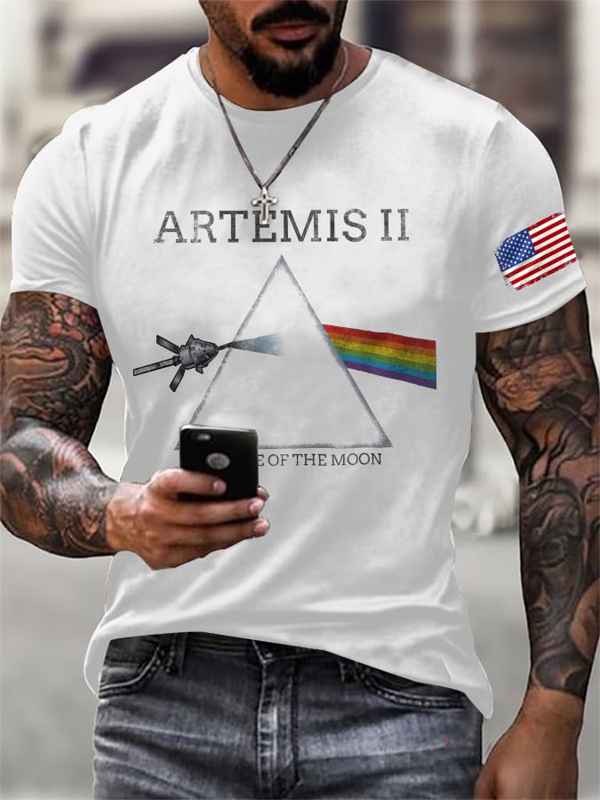 Men's Retro Artemis II Dark Side Of The Moon Print T-Shirt