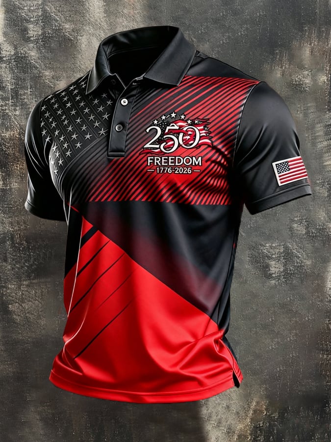 Men's Retro "Patriot" Color-Block Short-Sleeve Polo Shirt