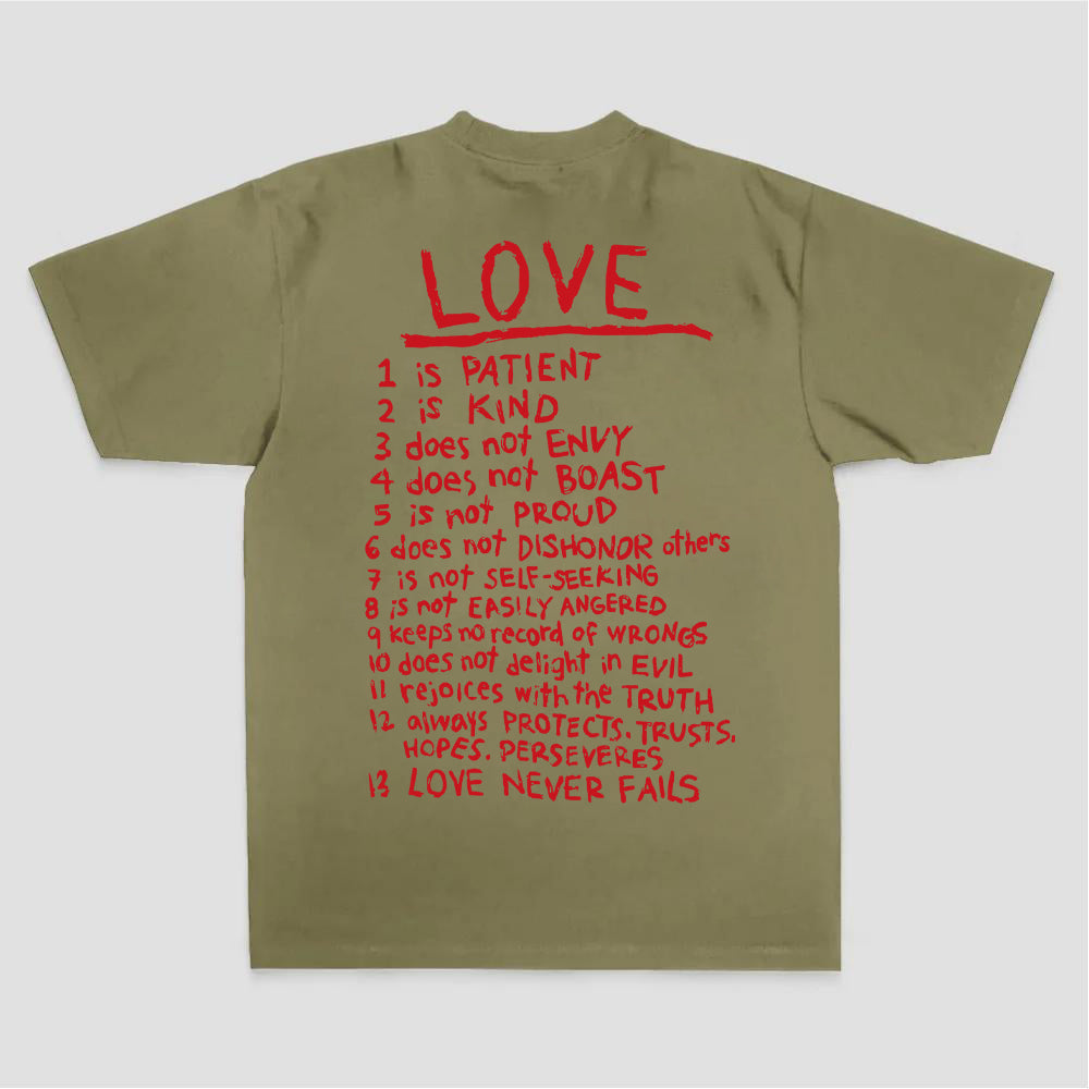 Love 1 Is Patient 2 Is Kind 3 Does Not Envy 4 Does Not Boast 5 Is Not Proud 6 Does Printed Women's T-shirt