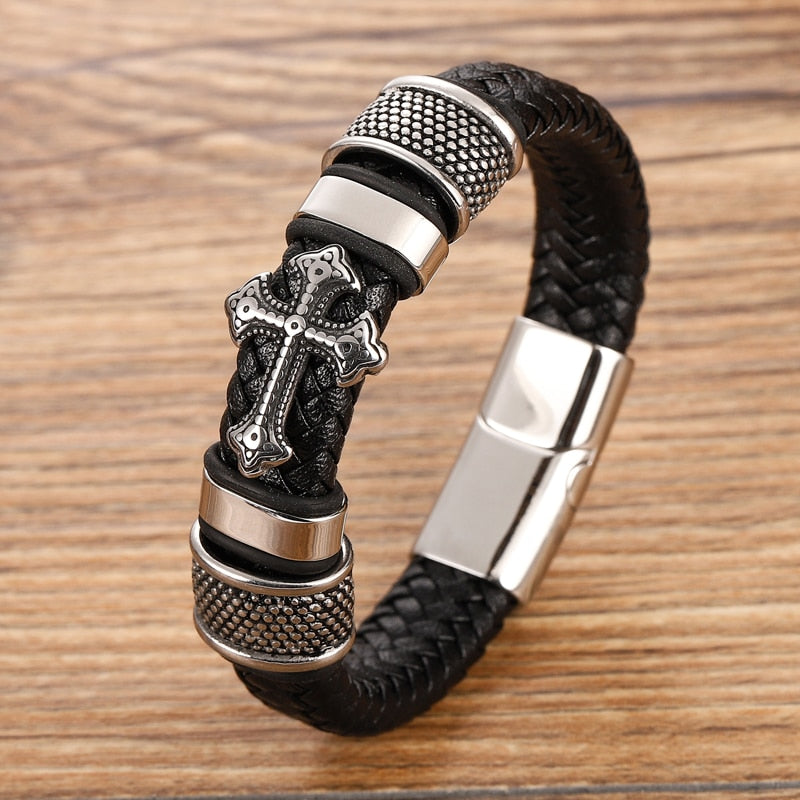 Charms Chakra Leather Bracelet Male Braided
