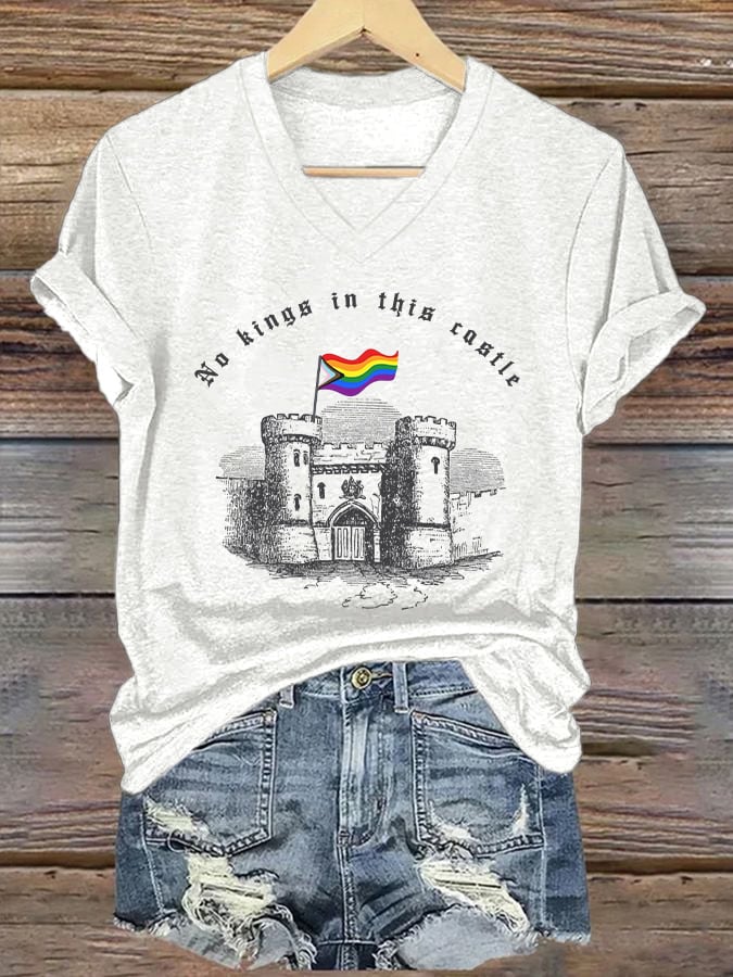 🔥Buy 3 Get 15% Off🔥V-Neck Retro No Kings In This Castle Print T-Shirt