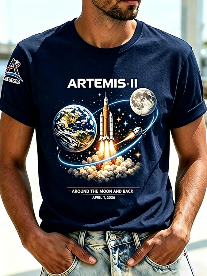 Retro Artemis II 2026 Rocket Launch Print T-Shirt