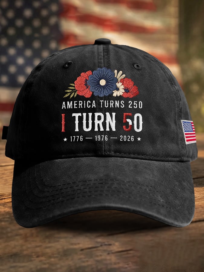 Retro 250th Anniversary 1776-2026 America Turns 250 I Turn 50 1776 β’ 1976 β’ 2026 Print Baseball Cap