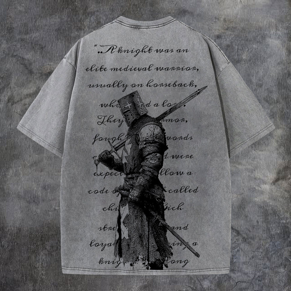A Knight Was An Elite Medieval Warrior, Usually On Horseback, Who Held A Lot Of Power Printed Men's Washed Tee