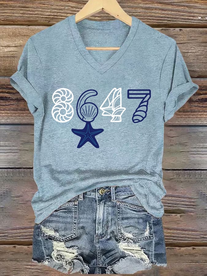 🔥Buy 3 Get 15% Off🔥V-Neck Retro 8647 Starfish Seashells Print T-Shirt