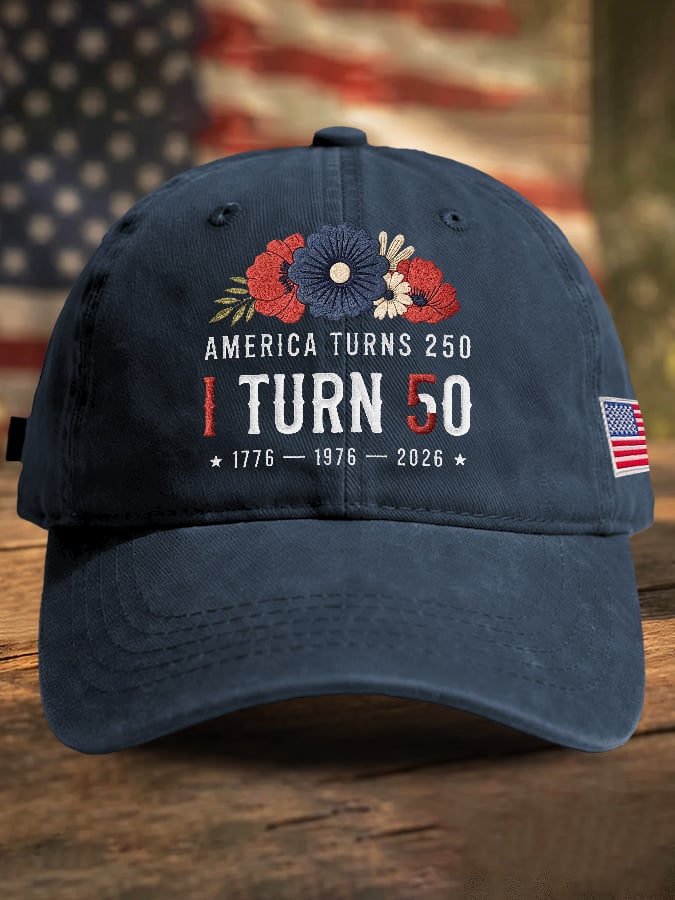 Retro 250th Anniversary 1776-2026 America Turns 250 I Turn 50 1776 • 1976 • 2026 Print Baseball Cap