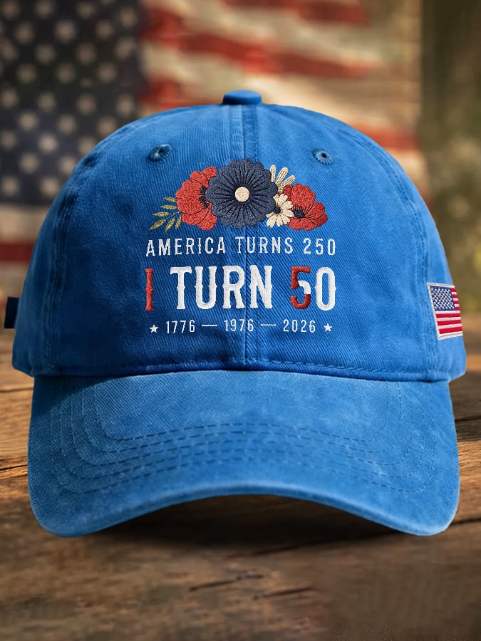 Retro 250th Anniversary 1776-2026 America Turns 250 I Turn 50 1776 • 1976 • 2026 Print Baseball Cap