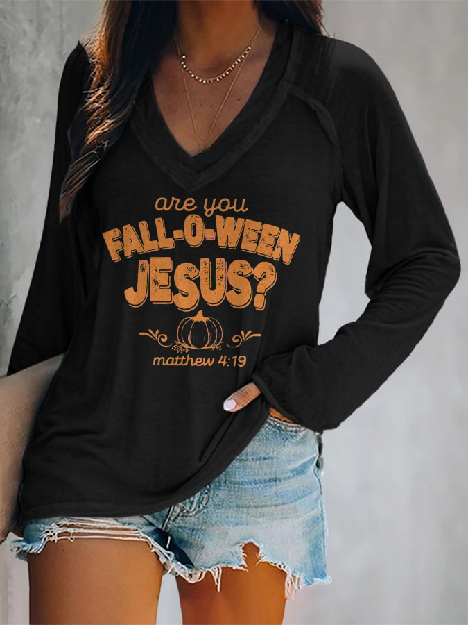 Women's Are You Fall-O-Ween Jesus Print Casual T-Shirt