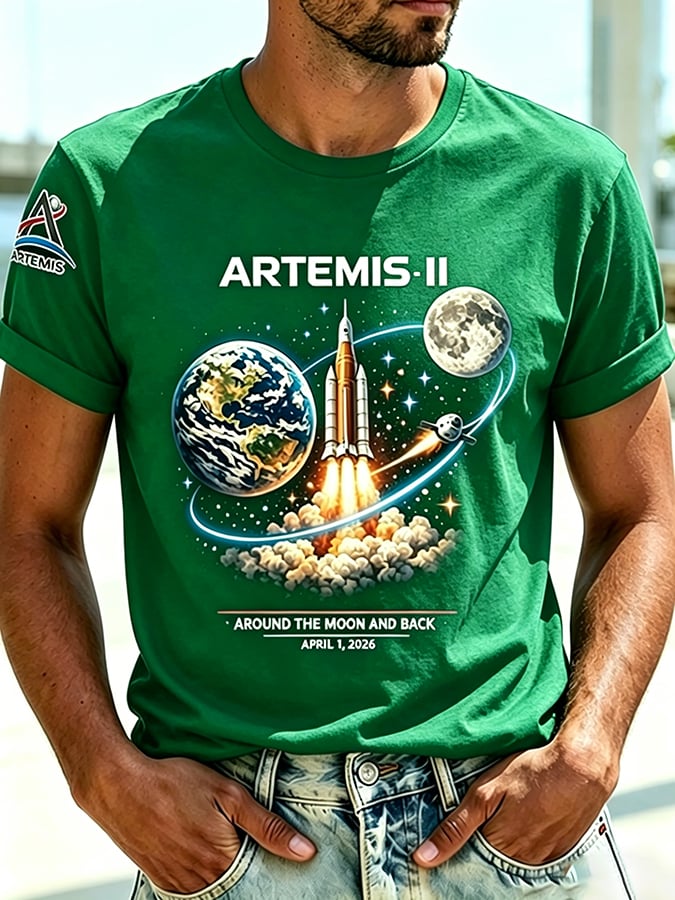 Retro Artemis II 2026 Rocket Launch Print T-Shirt