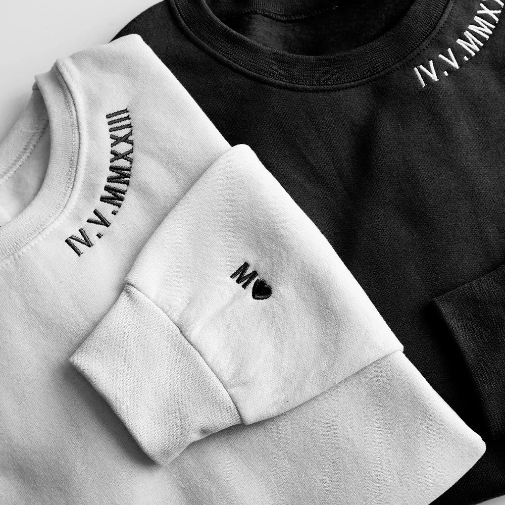Personalized Sweatshirt Embroidered Roman Numeral Date and Initial Unique Gift for Anniversary