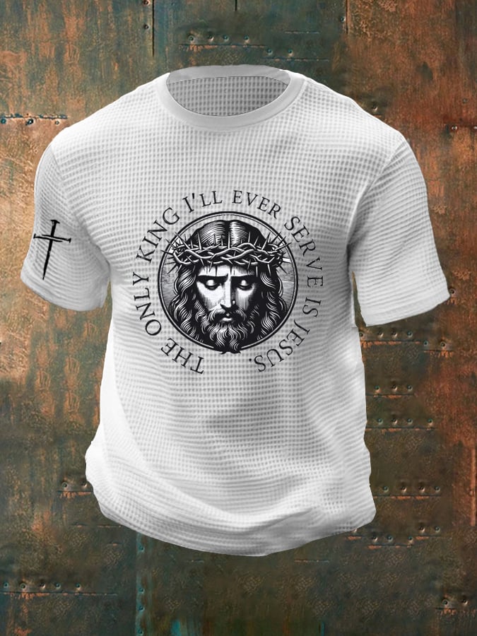 🔥Buy 3 Get 15% Off🔥Men's “The Only King Ill Serve is Jesus, No Kings” Waffle T-Shirt