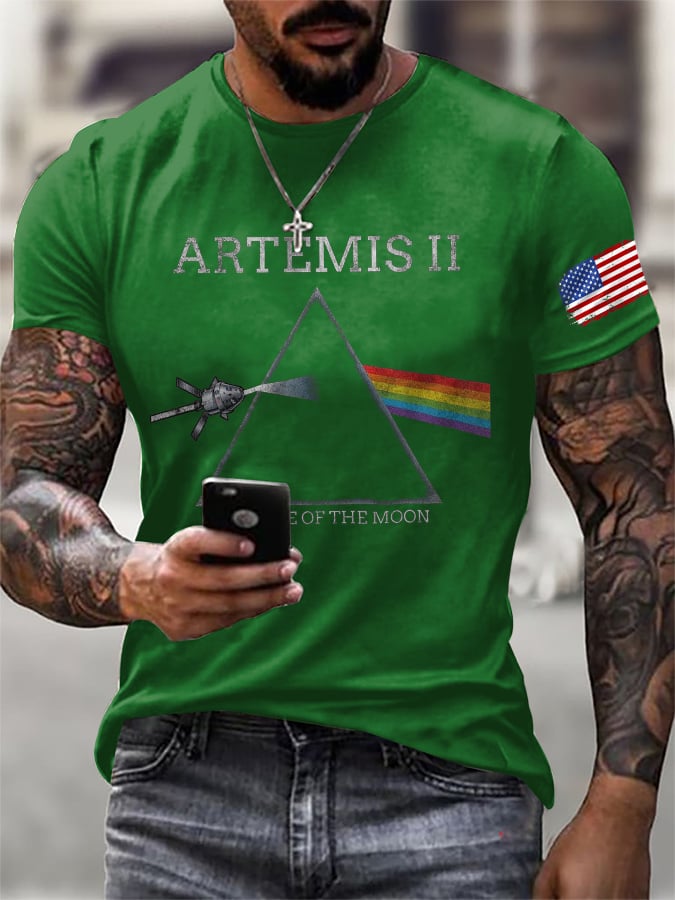 Men's Retro Artemis II Dark Side Of The Moon Print T-Shirt