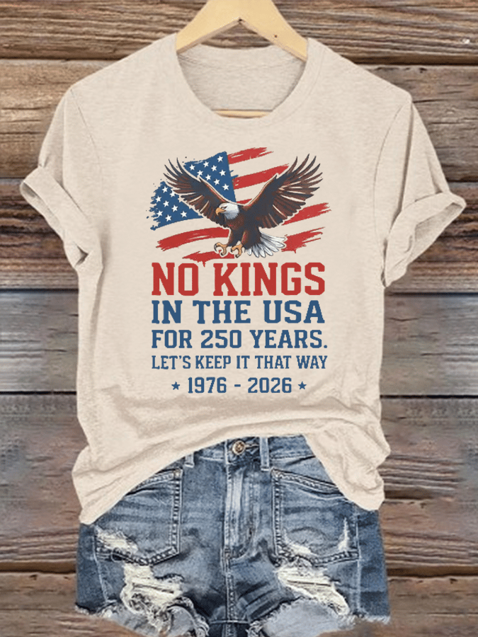 Women's No Kings USA Patriotic Tee ,250 Years of Democracy printed T-shirt