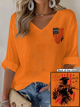 V-Neck 250th Anniversary Distressed American Flag 2-sided Print T-Shirt