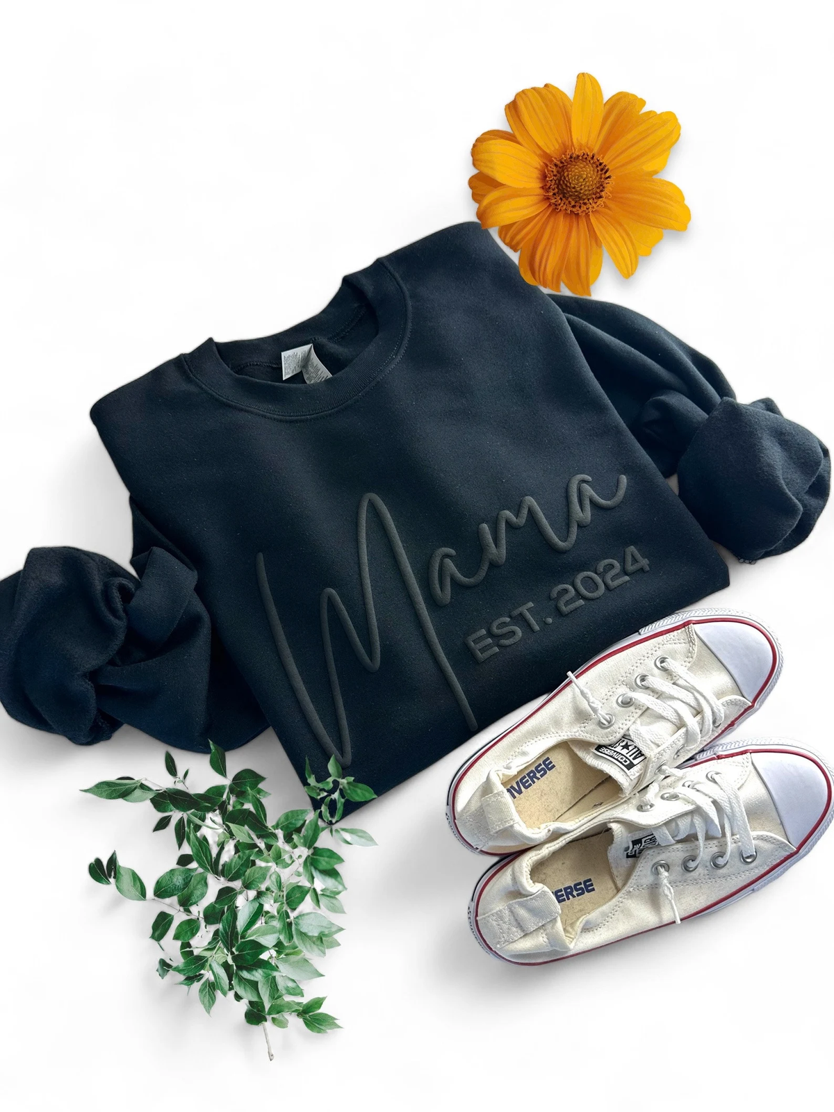 Puff Print Mama Sweatshirt With Kid Names On Sleeve