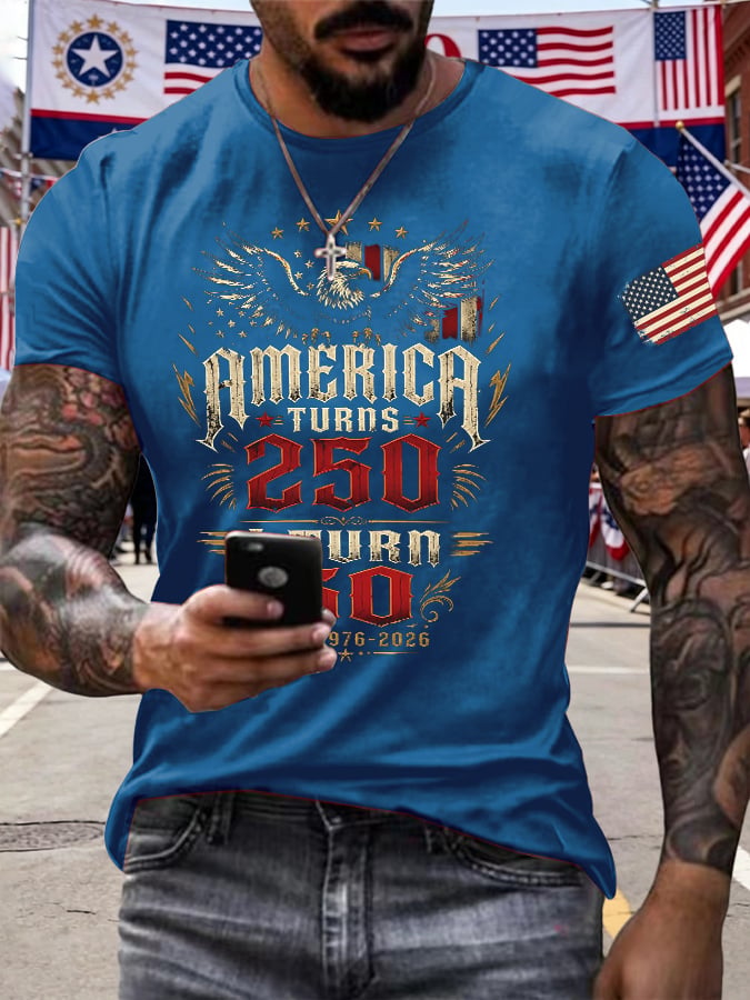 Men's Retro 250th Anniversary 1776-2026 America Turns 250 I Turn 50 1776 • 1976 • 2026 Print T-Shirt