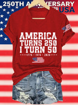 V-Neck Retro 250th Anniversary 1776-2026 America Turns 250 I Turn 50 1776 • 1976 • 2026 Print T-Shirt