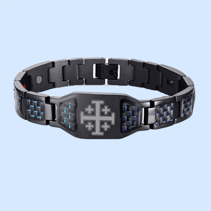Charcoal fiber Jerusalem cross energy bracelet