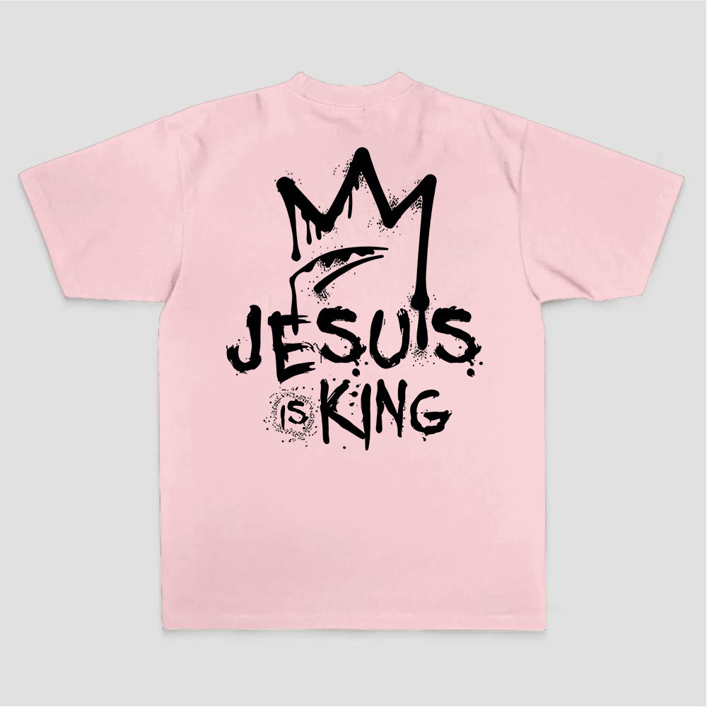 Jesus Is King Crown Graffiti Print Printed Women's T-shirt