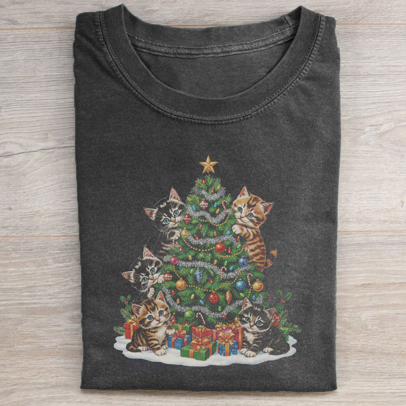 90's Cat Christmas Tree T-shirt