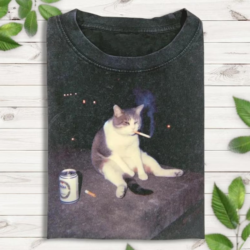 Funny Smoking Cat Meme T-shirt