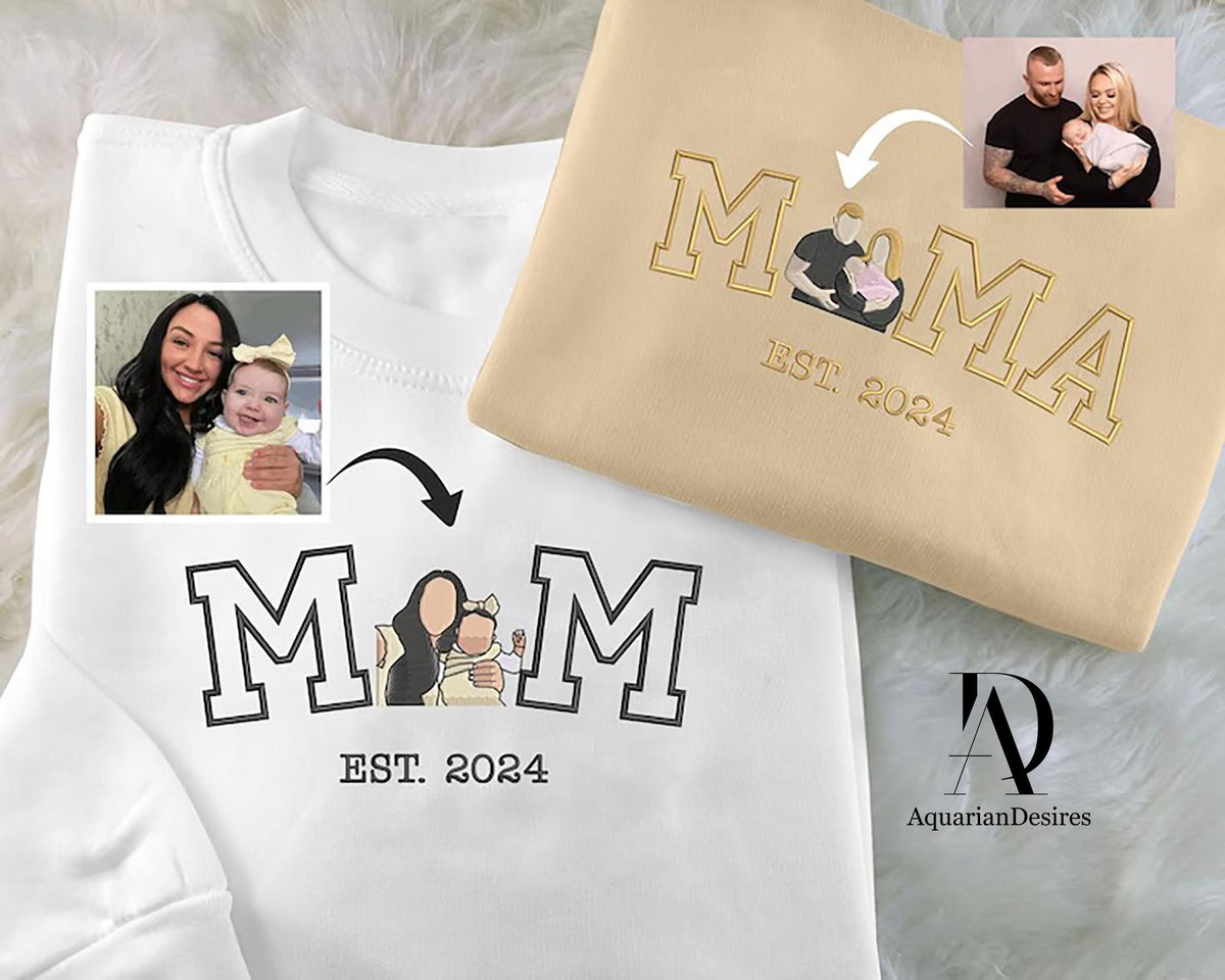 Custom Embroidered Portrait Sweatshirt Best Gift For Mom