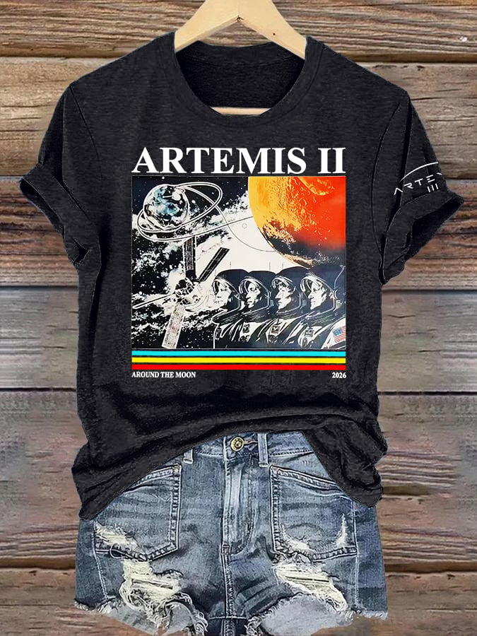 Women's  Lunar Landing Character Print T-Shirt