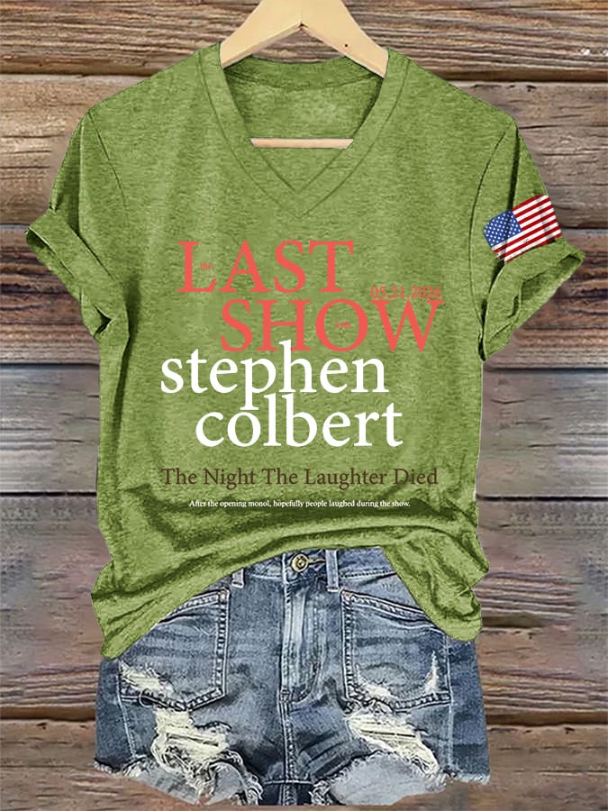 V-Neck Retro Last Show 05.21.2026 The Night The Laughter Died After The Opening Monol, Hopefully People Laughed During The Show Print T-Shirt