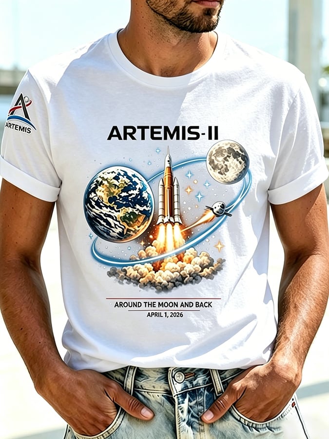 Retro Artemis II 2026 Rocket Launch Print T-Shirt