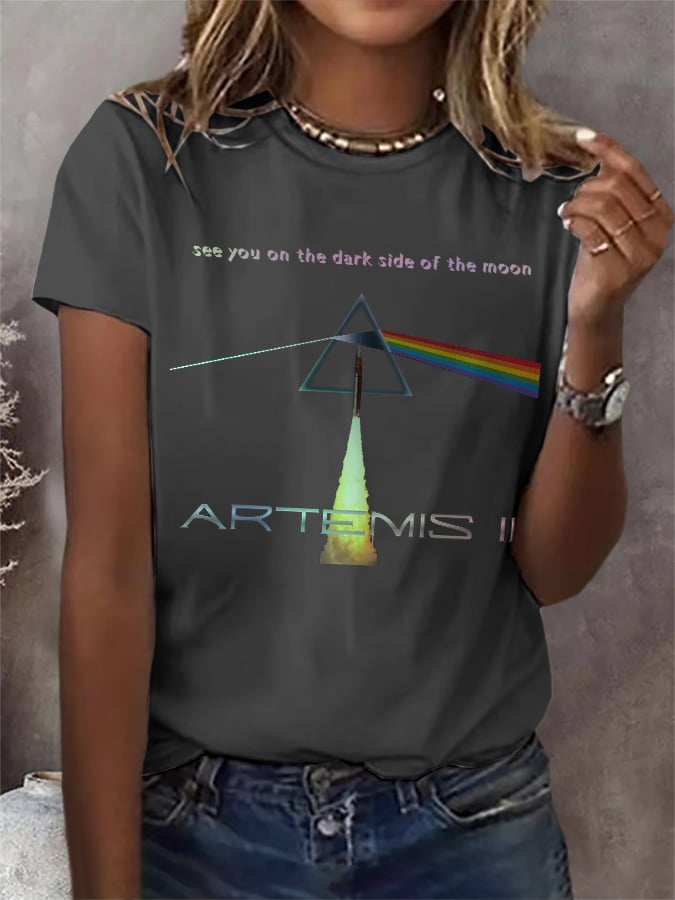 Retro Artemis II See You On The Dark Side Of The Moon Print T-Shirt