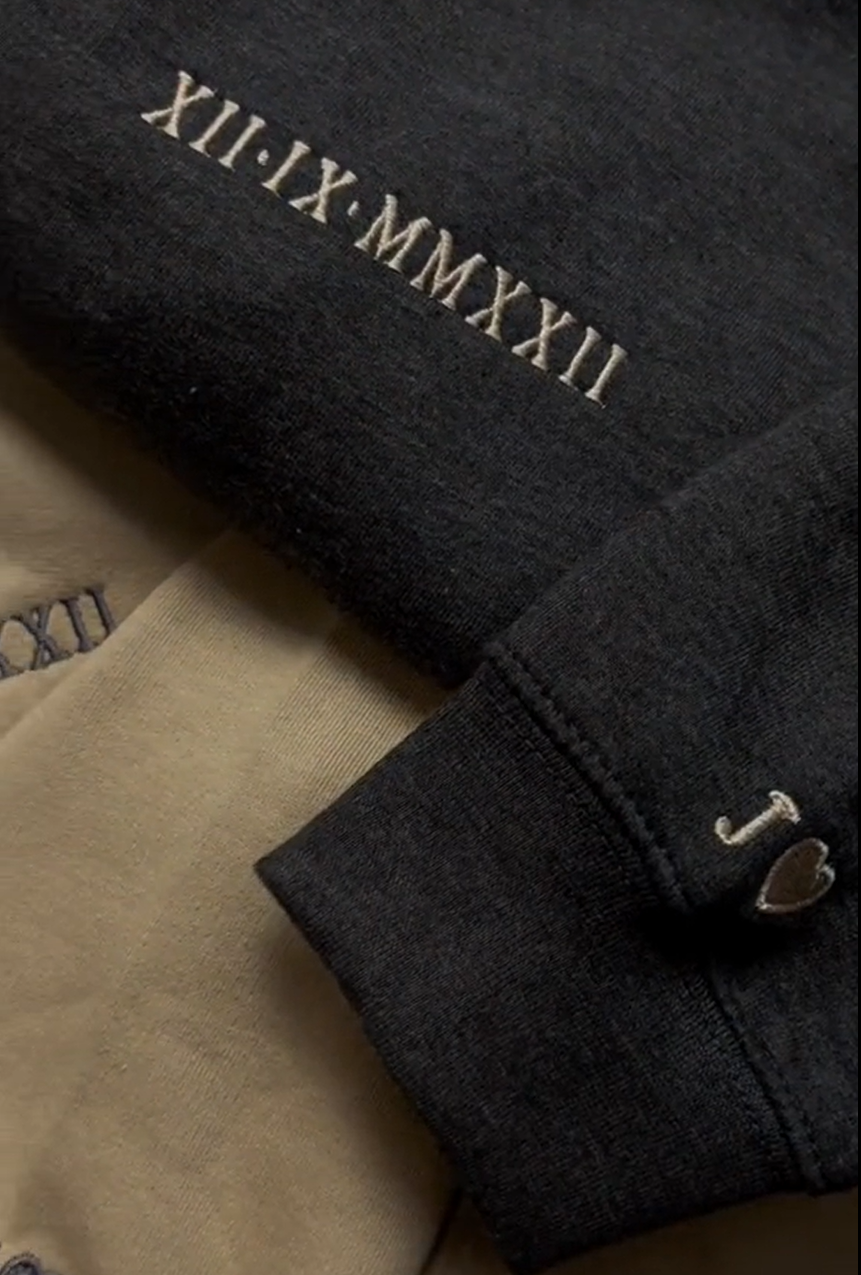 Cutest Custom Embroidered Roman Numeral Date Couple's Sweatshirt