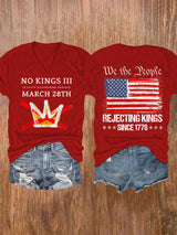 V-Neck Retro No Kings III 50 State Nationwide Protest March 28th Rejecting Kings Since 1776 Print T-Shirt